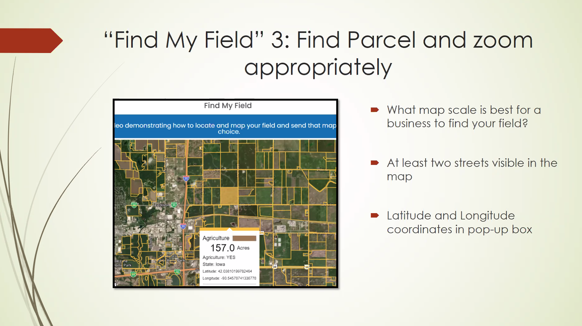 Find My Field feature on website.